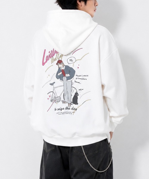 Red Cap Girl(レッドキャプガール)の「【a-r】〔RedCapGirl/レッドキャップガール〕バックイラスト シルキータッチ フルジップパーカー(パーカー・メンズ・ホワイト/ピンク/チャコールグレー/ブルー/ブラック/ホワイト系1/ブルー系1/ライトグレー系1/ブラック系1・MEDIUM/LARGE)」の3枚目の写真