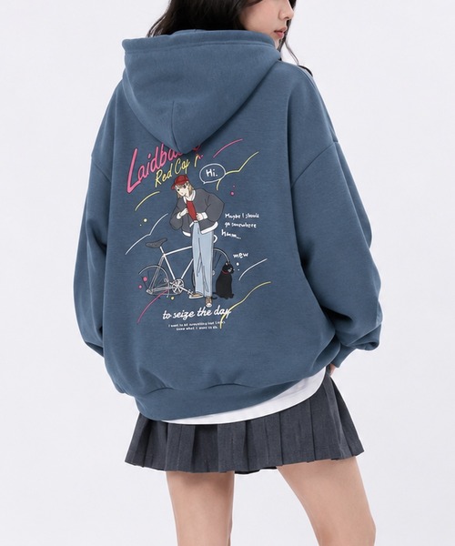 Red Cap Girl(レッドキャプガール)の「【a-r】〔RedCapGirl/レッドキャップガール〕バックイラスト シルキータッチ フルジップパーカー(パーカー・メンズ・ホワイト/ピンク/チャコールグレー/ブルー/ブラック/ホワイト系1/ブルー系1/ライトグレー系1/ブラック系1・MEDIUM/LARGE)」の8枚目の写真