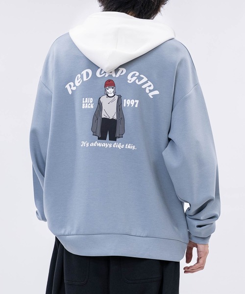 Red Cap Girl(レッドキャプガール)の「【a-r】〔RedCapGirl/レッドキャップガール〕バックイラスト シルキータッチ フルジップパーカー(パーカー・メンズ・ホワイト/ピンク/チャコールグレー/ブルー/ブラック/ホワイト系1/ブルー系1/ライトグレー系1/ブラック系1・MEDIUM/LARGE)」の7枚目の写真