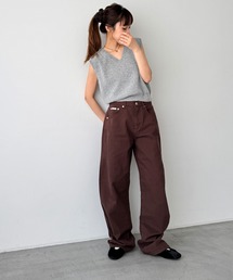 今季完売CANAL JEAN ダークブラウン ワイドパンツ ベルト付き ツータックワイドストレートパンツ（その他パンツ）｜CANAL JEAN