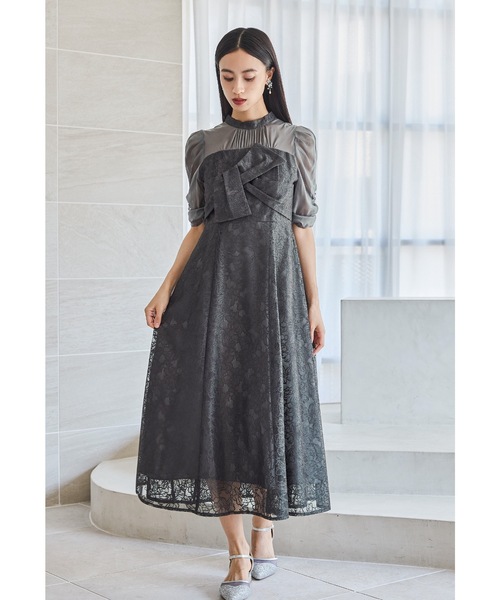 フラワーレースノットデザインドレス パーティードレス オケージョン