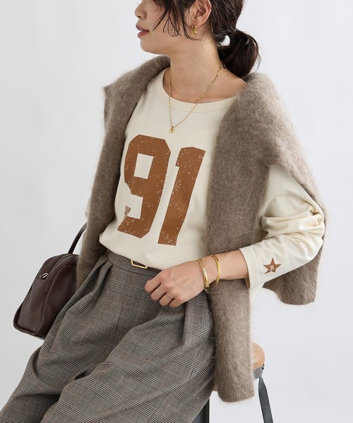 RIVE DROITE(リヴドロワ)の「【ロゴがキャッチー】Ninety-One ロンTee(Tシャツ/カットソー・レディース・アイボリー/サックスブルー/レッド・FREE)」の2枚目の写真