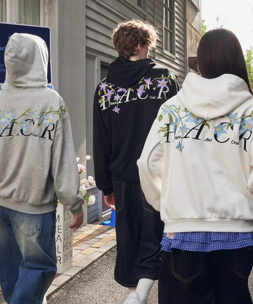 HARSH AND CRUEL(ハーシュアンドクルーエル)の「フラワー刺繍フーディ ビッグシルエット ユニセックス HC25W1TP05【Harsh and Cruel】【2025AW】(パーカー・メンズ・ブラック/ホワイト・L/XL/M)」の5枚目の写真