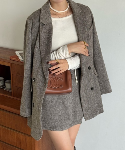 セール】ジャケット+スリットミニスカートset（セットアップ）｜JUNOAH