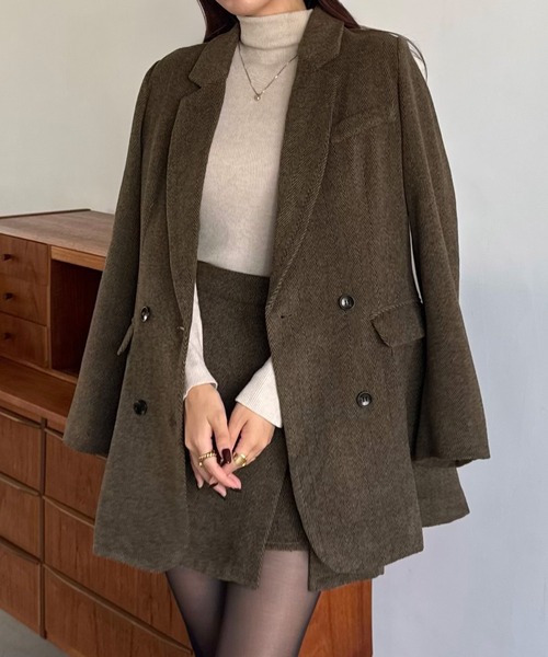 junoah（ジュノア）の「ジャケット+スリットミニスカートset（セットアップ・レディース・ライトブラウン/ダークグレー/ダークブラウン・LARGE/MEDIUM/SMALL）」の4枚目の写真
