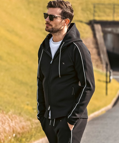 1PIU1UGUALE3  RELAX （ウノピゥウノウグァーレトレ リラックス）の「1PIU1UGUALE3 RELAX(ウノピゥウノウグァーレトレ リラックス)パイピング スムースジップパーカー (ストレッチ性/伸縮性)（パーカー・メンズ・ブラック/グレー・XL/L/M/S/XXL）」の3枚目の写真