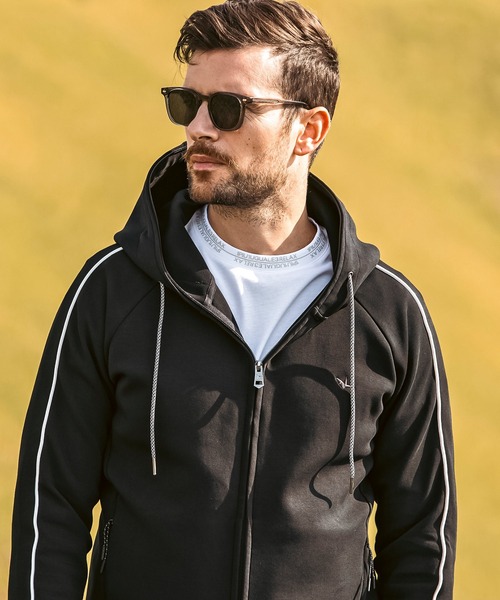 1PIU1UGUALE3  RELAX （ウノピゥウノウグァーレトレ リラックス）の「1PIU1UGUALE3 RELAX(ウノピゥウノウグァーレトレ リラックス)パイピング スムースジップパーカー (ストレッチ性/伸縮性)（パーカー・メンズ・ブラック/グレー・XL/L/M/S/XXL）」の6枚目の写真