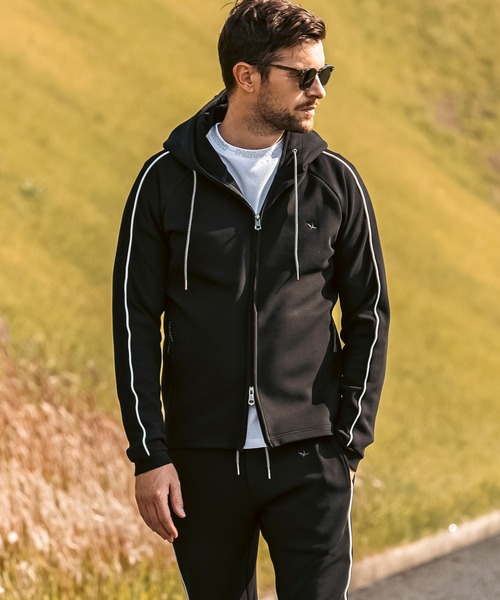 1PIU1UGUALE3  RELAX （ウノピゥウノウグァーレトレ リラックス）の「1PIU1UGUALE3 RELAX(ウノピゥウノウグァーレトレ リラックス)パイピング スムースジップパーカー (ストレッチ性/伸縮性)（パーカー・メンズ・ブラック/グレー・XL/L/M/S/XXL）」の11枚目の写真