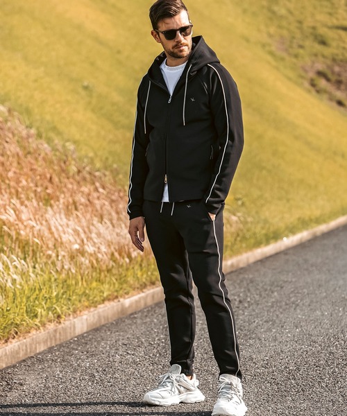 1PIU1UGUALE3  RELAX （ウノピゥウノウグァーレトレ リラックス）の「1PIU1UGUALE3 RELAX(ウノピゥウノウグァーレトレ リラックス)パイピング スムースジップパーカー (ストレッチ性/伸縮性)（パーカー・メンズ・ブラック/グレー・XL/L/M/S/XXL）」の12枚目の写真