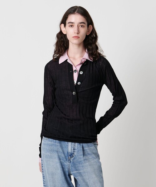 AEWEN MATOPH（イウエン マトフ）の「＜AEWEN MATOPH＞シアーリブポロニット（ニット/セーター・レディース・ライトピンク/ブラック/ダークブラウン・FREE）」の2枚目の写真