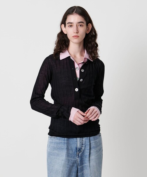 AEWEN MATOPH（イウエン マトフ）の「＜AEWEN MATOPH＞シアーリブポロニット（ニット/セーター・レディース・ライトピンク/ブラック/ダークブラウン・FREE）」の7枚目の写真