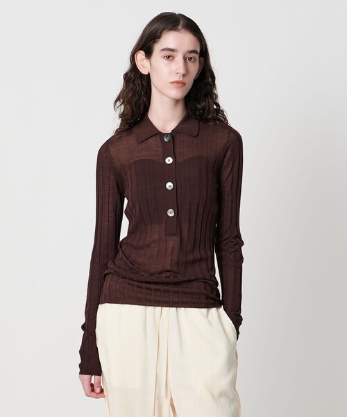 AEWEN MATOPH（イウエン マトフ）の「＜AEWEN MATOPH＞シアーリブポロニット（ニット/セーター・レディース・ライトピンク/ブラック/ダークブラウン・FREE）」の9枚目の写真