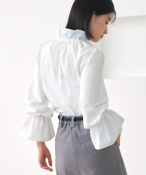 洗える ｜ パールボタン フリル ブラウス ｜ レディース トップス 体型