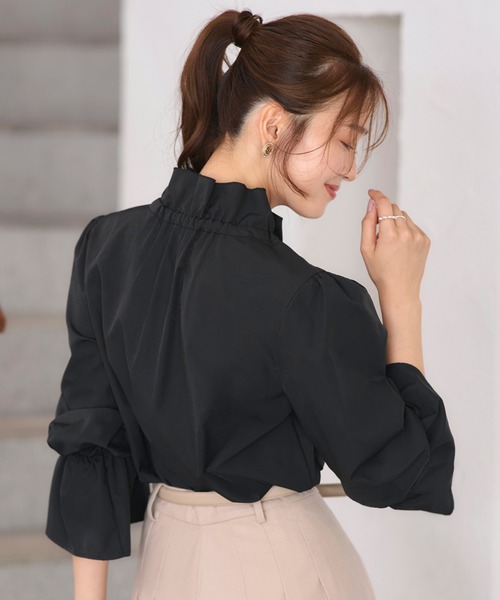 洗える ｜ パールボタン フリル ブラウス ｜ レディース トップス 体型
