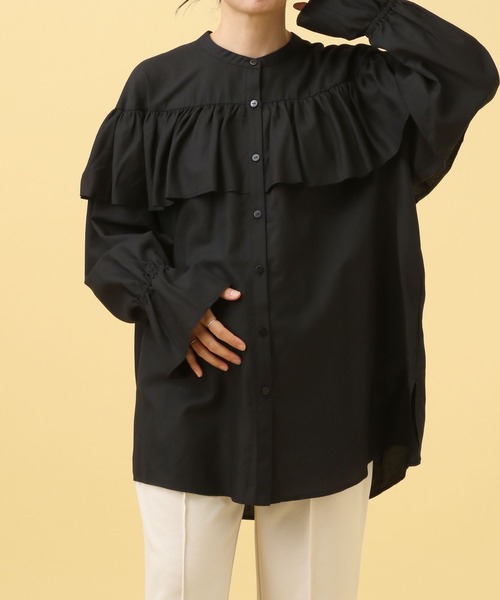 LEPSIM（レプシィム）の「【産前・産後対応】マタニティ／無地柄フリルブラウス　587109（マタニティウェア/グッズ・レディース・ブラウン/アイボリー/ブラック・ONE SIZE）」の12枚目の写真