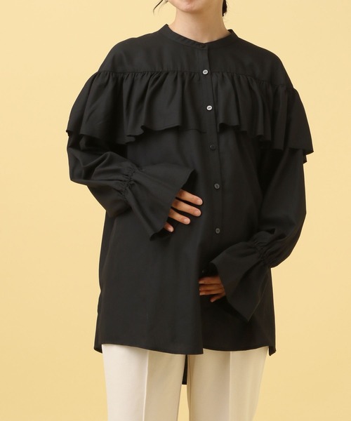 LEPSIM（レプシィム）の「【産前・産後対応】マタニティ／無地柄フリルブラウス　587109（マタニティウェア/グッズ・レディース・ブラウン/アイボリー/ブラック・ONE SIZE）」の13枚目の写真