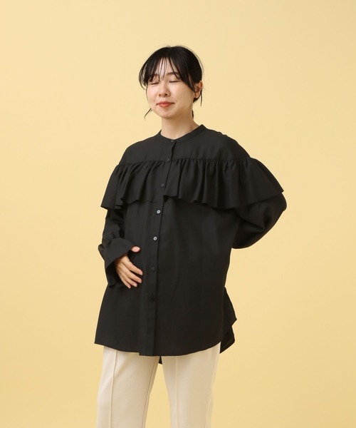 LEPSIM（レプシィム）の「【産前・産後対応】マタニティ／無地柄フリルブラウス　587109（マタニティウェア/グッズ・レディース・ブラウン/アイボリー/ブラック・ONE SIZE）」の15枚目の写真