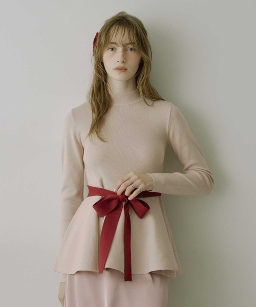 HEIREN】リボンベルト付きペプラムニット（ニット/セーター）｜HEIREN