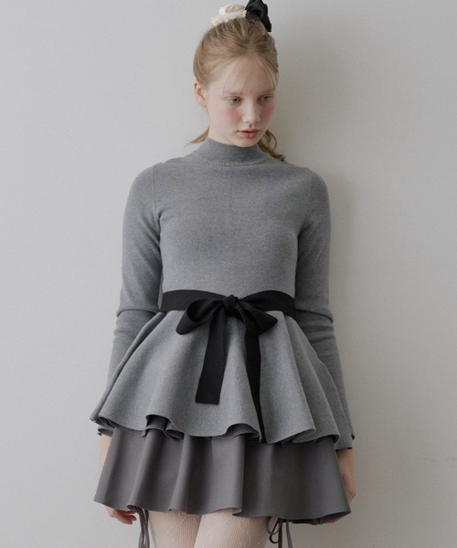 HEIREN】リボンベルト付きペプラムニット（ニット/セーター）｜HEIREN