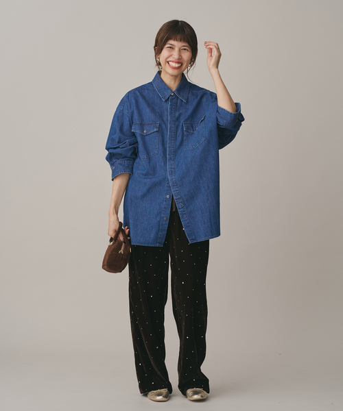 IENA（イエナ）の「ファインデニムドルマンワーカーズシャツ（シャツ/ブラウス・レディース・ブルー・FREE）」の2枚目の写真