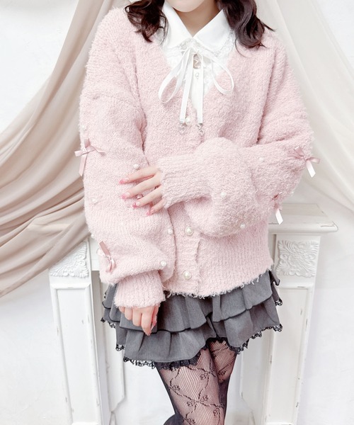 専用❤みかん❤ニット×６重ガーゼ⭐ハーフハンカチ❤リボン＆牛柄…りぼん。 セール】リボン＆襟付きガーリーニット（ニット/セーター