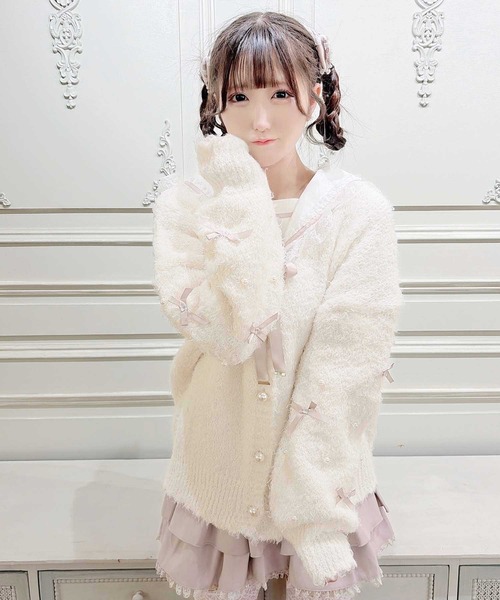 MA*RS(アメーバーマーズ)の「ちびリボンニットカーディガン(ニット/セーター・レディース・ホワイト×ピンク/ブラック/ホワイト/ピンク・FREE)」の12枚目の写真