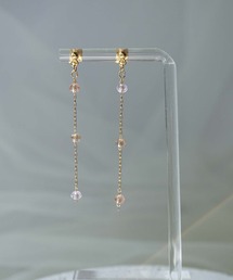 saran jewelry/3つのガラスビーズ チェーン ピアス/アレルギー対応