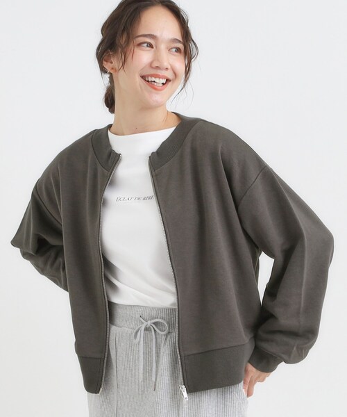 Cutie Blonde（キューティーブロンド）の「【前後2WAY】ボートネックダブルジップカーディガン（カーディガン/ボレロ・レディース・ライトグレー/オフホワイト/チャコールグレー・00）」の2枚目の写真