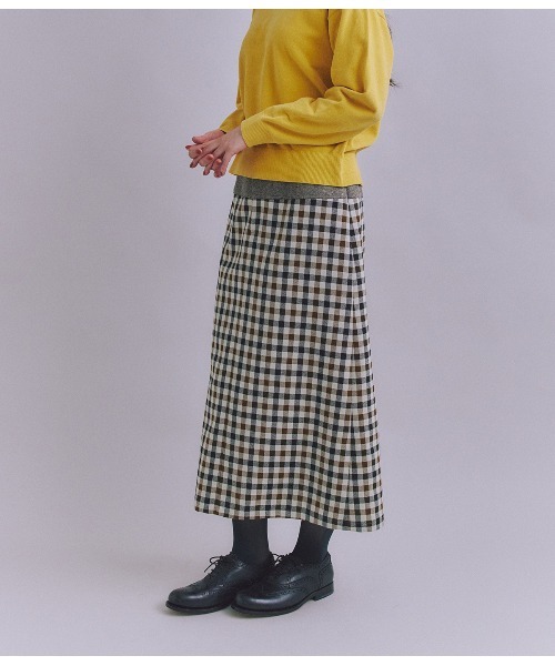 SIPULI（シプリ）の「【ウォッシャブル】Woolish Block Check 切替スカート（スカート・レディース・ブラック/アイボリー・2）」の2枚目の写真