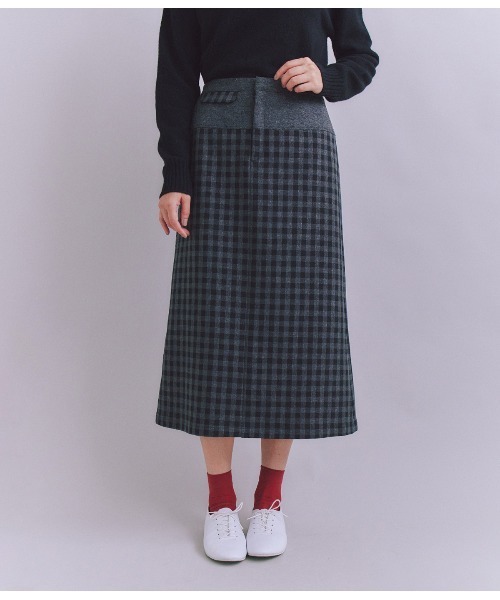 SIPULI（シプリ）の「【ウォッシャブル】Woolish Block Check 切替スカート（スカート・レディース・ブラック/アイボリー・2）」の8枚目の写真