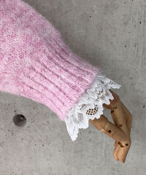 セール】レースリボン ルーズシルエットVネックニットプルオーバー