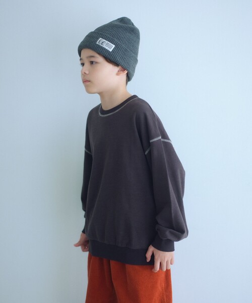 green label relaxing（グリーンレーベルリラクシング）の「裏毛 配色ステッチ プルオーバー / キッズ  100cm-160cm（Tシャツ/カットソー・キッズ・ナチュラル/ライトピンク/ライトブルー/ダークグレー・140cm/130cm/160cm/100cm/110cm/120cm/150cm）」の2枚目の写真