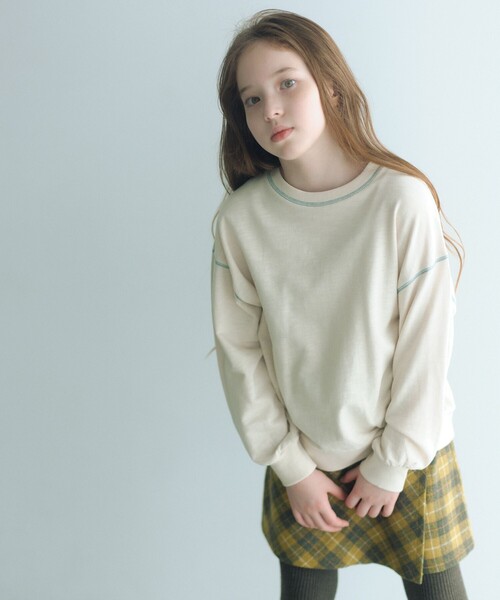 green label relaxing（グリーンレーベルリラクシング）の「裏毛 配色ステッチ プルオーバー / キッズ  100cm-160cm（Tシャツ/カットソー・キッズ・ナチュラル/ライトピンク/ライトブルー/ダークグレー・140cm/130cm/160cm/100cm/110cm/120cm/150cm）」の11枚目の写真