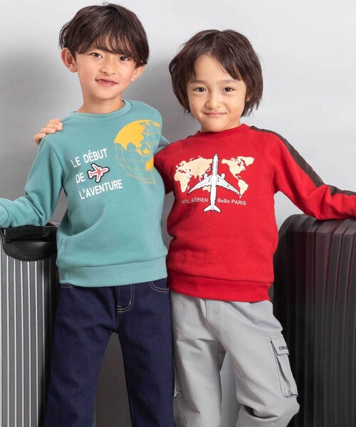 BeBe（ベベ）の「【JALコラボ】飛行機刺しゅう袖切り替えラグラントレーナー（スウェット・キッズ・レッド/ネイビー・130cm/120cm/100cm/110cm）」の8枚目の写真