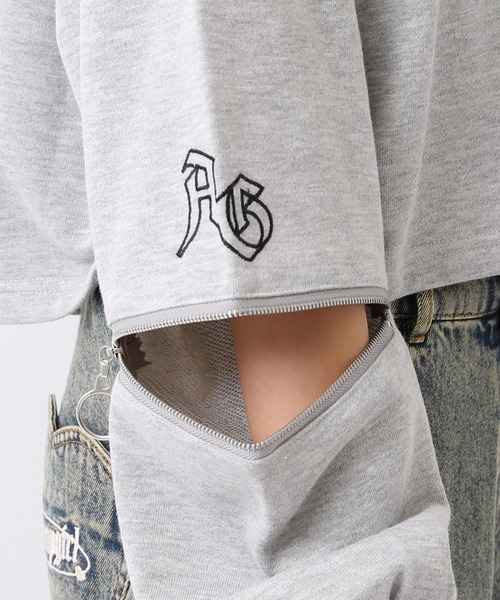 ANAP GiRL(アナップガール)の「デニムワッペン 袖ジップ クロップド スウェット(スウェット・キッズ・ブラック/ライトグレー/レッド・XS/S/M)」の16枚目の写真