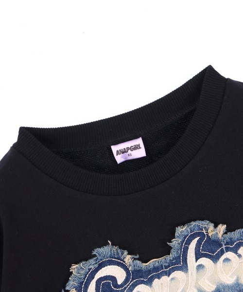 ANAP GiRL(アナップガール)の「デニムワッペン 袖ジップ クロップド スウェット(スウェット・キッズ・ブラック/ライトグレー/レッド・XS/S/M)」の20枚目の写真