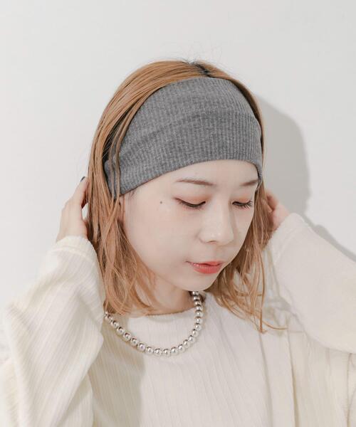 SMELLY(スメリー)の「リブワイドヘアバンド(ヘアバンド・レディース・グレー/ブラック・-)」の1枚目の写真