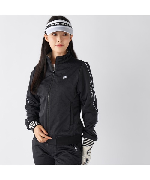 FILA GOLF（フィラゴルフ ）の「FILA GOLF フィラゴルフ ゴルフウェア  ワンポイント ロゴ 防風 保温 ストレッチ キルトボンディングジャケット（ブルゾン・レディース・ブラック/オフホワイト・M/L/LL）」の2枚目の写真