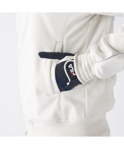 FILA GOLF（フィラゴルフ ）の「FILA GOLF フィラゴルフ ゴルフウェア  ワンポイント ロゴ 防風 保温 ストレッチ キルトボンディングジャケット（ブルゾン・レディース・ブラック/オフホワイト・M/L/LL）」の12枚目の写真