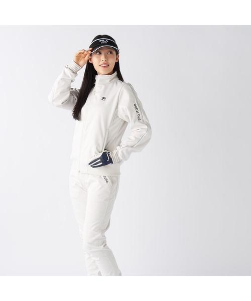 FILA GOLF（フィラゴルフ ）の「FILA GOLF フィラゴルフ ゴルフウェア  ワンポイント ロゴ 防風 保温 ストレッチ キルトボンディングジャケット（ブルゾン・レディース・ブラック/オフホワイト・M/L/LL）」の5枚目の写真