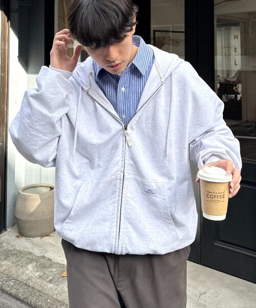 Franklin Climbing（フランクリンクライミング）の「【Franklin Climbing】ユニセックスビンテージスウェットジップフーディー（パーカー・メンズ・オリーブ/チャコールグレー/ライトグレー・MEDIUM/LARGE）」の3枚目の写真