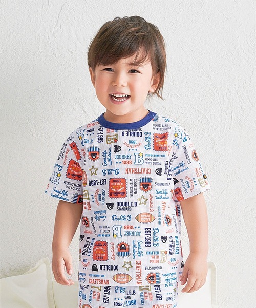 DOUBLE_B(ダブルビー)の「イエナカ総柄半袖Tシャツ(Tシャツ/カットソー・キッズ・ネイビー/オレンジ/ホワイト×ブラック/サックスブルー・80cm/90cm/100cm/110cm/120cm/130cm)」の4枚目の写真