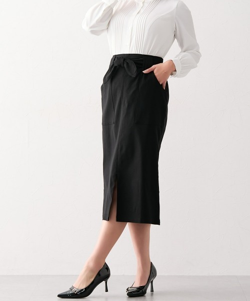 Nissen glamor（ニッセングラマー）の「【グラマーヒップ対応】ストレッチタイトスカート（リボンベルト付）（スカート・レディース・ベージュ/ブラック・M/L/LL）」の2枚目の写真