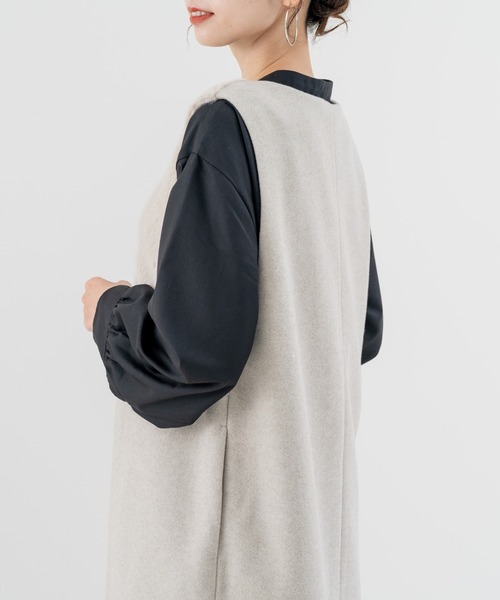 refinedworks（リファインドワークス）の「【refinedworks】きれいめ派 の方にオススメしたい ファー付きジレ！（ベスト・レディース・グレイッシュベージュ/ブラック・FREE）」の5枚目の写真