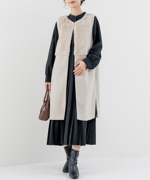 refinedworks（リファインドワークス）の「【refinedworks】きれいめ派 の方にオススメしたい ファー付きジレ！（ベスト・レディース・グレイッシュベージュ/ブラック・FREE）」の17枚目の写真