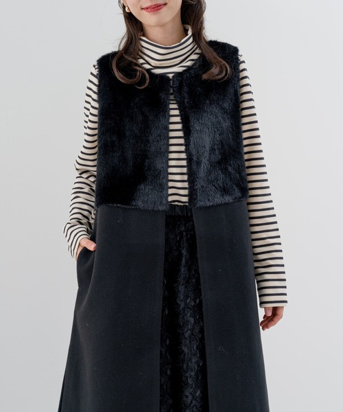 refinedworks（リファインドワークス）の「【refinedworks】きれいめ派 の方にオススメしたい ファー付きジレ！（ベスト・レディース・グレイッシュベージュ/ブラック・FREE）」の6枚目の写真