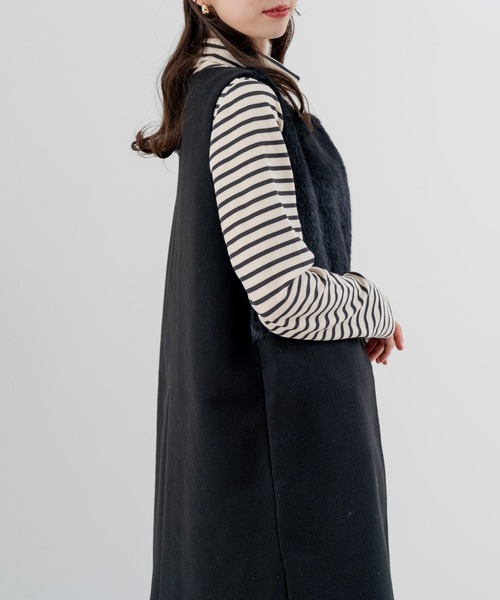 refinedworks（リファインドワークス）の「【refinedworks】きれいめ派 の方にオススメしたい ファー付きジレ！（ベスト・レディース・グレイッシュベージュ/ブラック・FREE）」の9枚目の写真