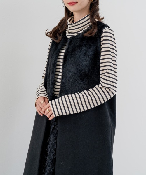 refinedworks（リファインドワークス）の「【refinedworks】きれいめ派 の方にオススメしたい ファー付きジレ！（ベスト・レディース・グレイッシュベージュ/ブラック・FREE）」の8枚目の写真