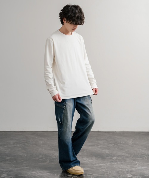 Rocky Monroe（ロッキーモンロー）の「ストレッチフリースクルーネック長袖Tシャツ（Tシャツ/カットソー・メンズ・チャコール/ネイビー/オフホワイト/ブラック/ワイン/カーキ・M/L/LL）」の9枚目の写真