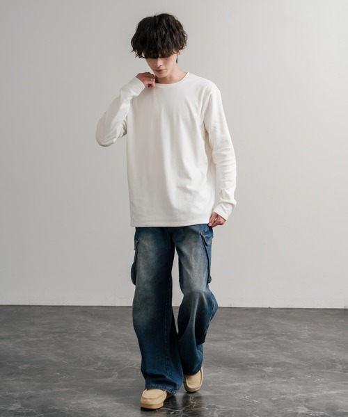 Rocky Monroe（ロッキーモンロー）の「ストレッチフリースクルーネック長袖Tシャツ（Tシャツ/カットソー・メンズ・チャコール/ネイビー/オフホワイト/ブラック/ワイン/カーキ・M/L/LL）」の10枚目の写真